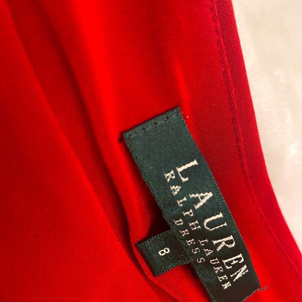 Red form fitting Ralph Lauren Mind length dress. Size- 8